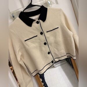 OAK + FORT contrast trim collared cardigan
